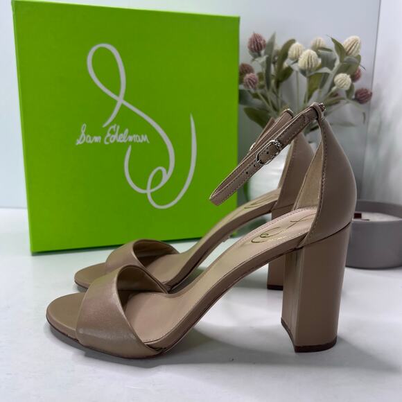 Sam Edelman Robyn Leather Ankle Strap Heel Beige I3433L2251 Women 10M Tried On - Picture 1 of 11